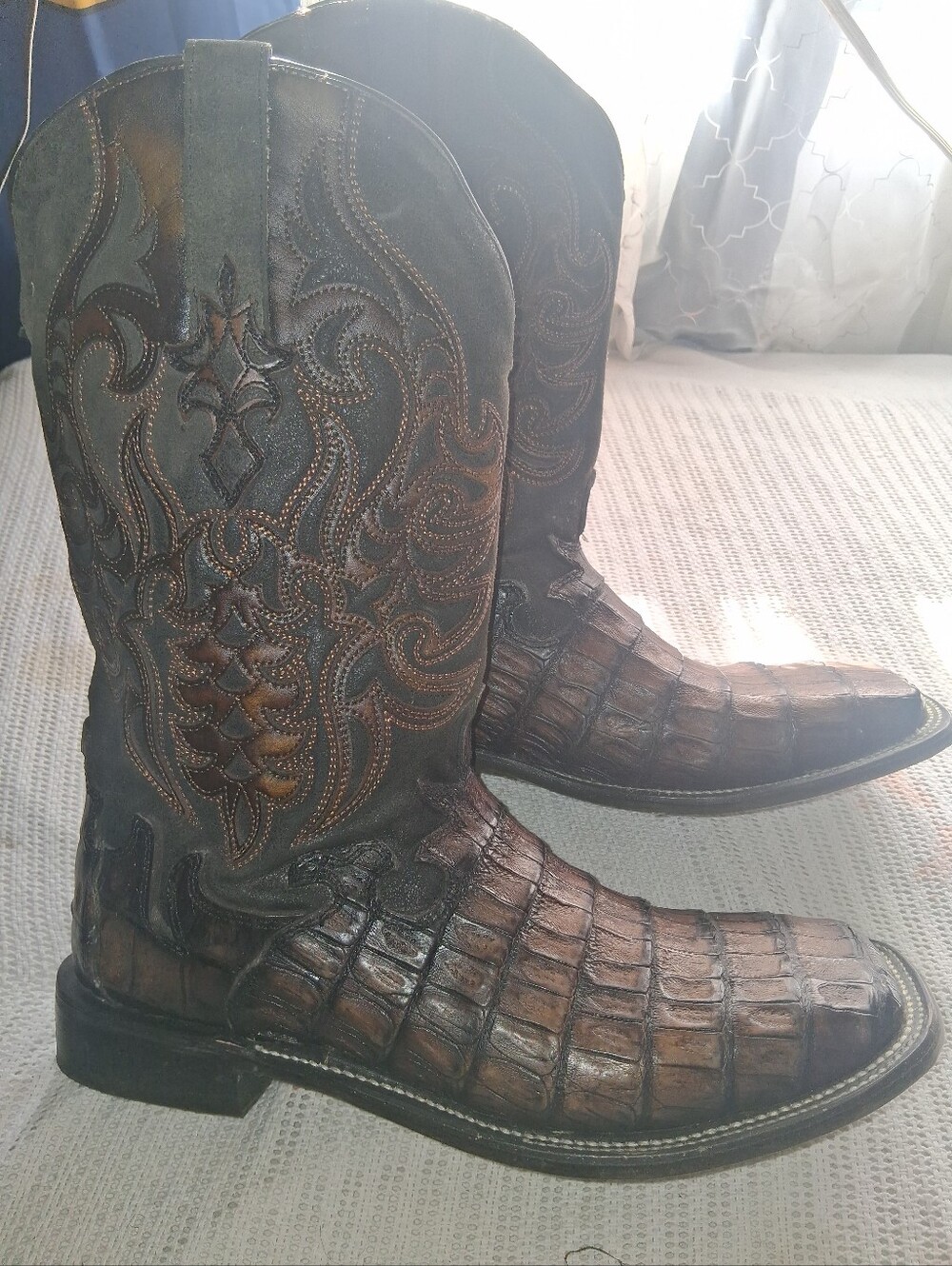 Men's Brown Exotic Leather and Caiman Western Cowboy Boots